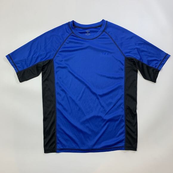 TSLA Swim Shirt Mens XS Extra Small Blue Black Short Sleeve Loose Fit Rashguard - Picture 2 of 13
